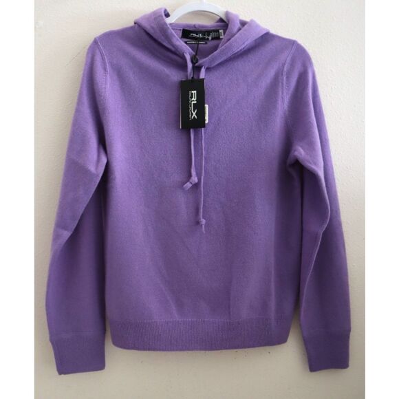 RLX Ralph Lauren Women’s Sz M Purple Washable Cashmere Hooded Sweater - Picture 1 of 9